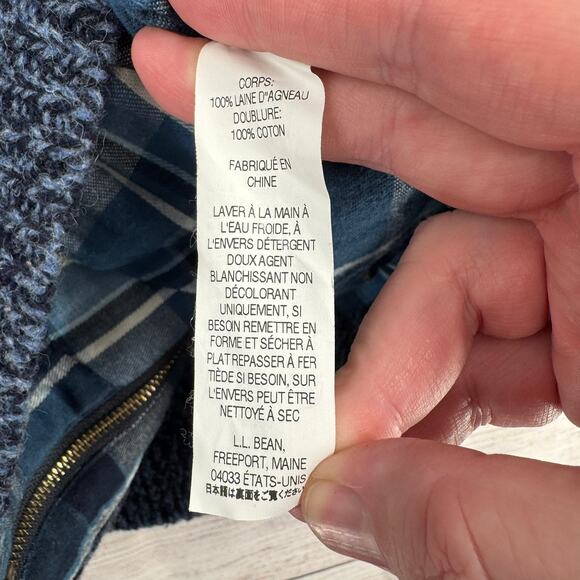 L.L. Bean Full Zip Flannel Lined Ragg Wool Sweater Mens Large Heathered Blue - Picture 9 of 11